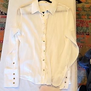 Banana Republic 100% cotton long sleeve blouse with ruffle/bronze buttons